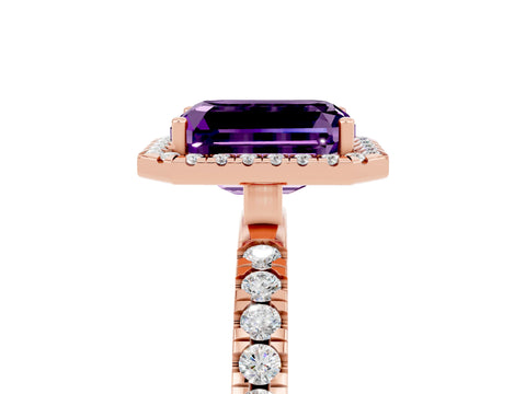 Rose gold Emerald Cut Halo Diamond Pave Band with Prong Setting_5