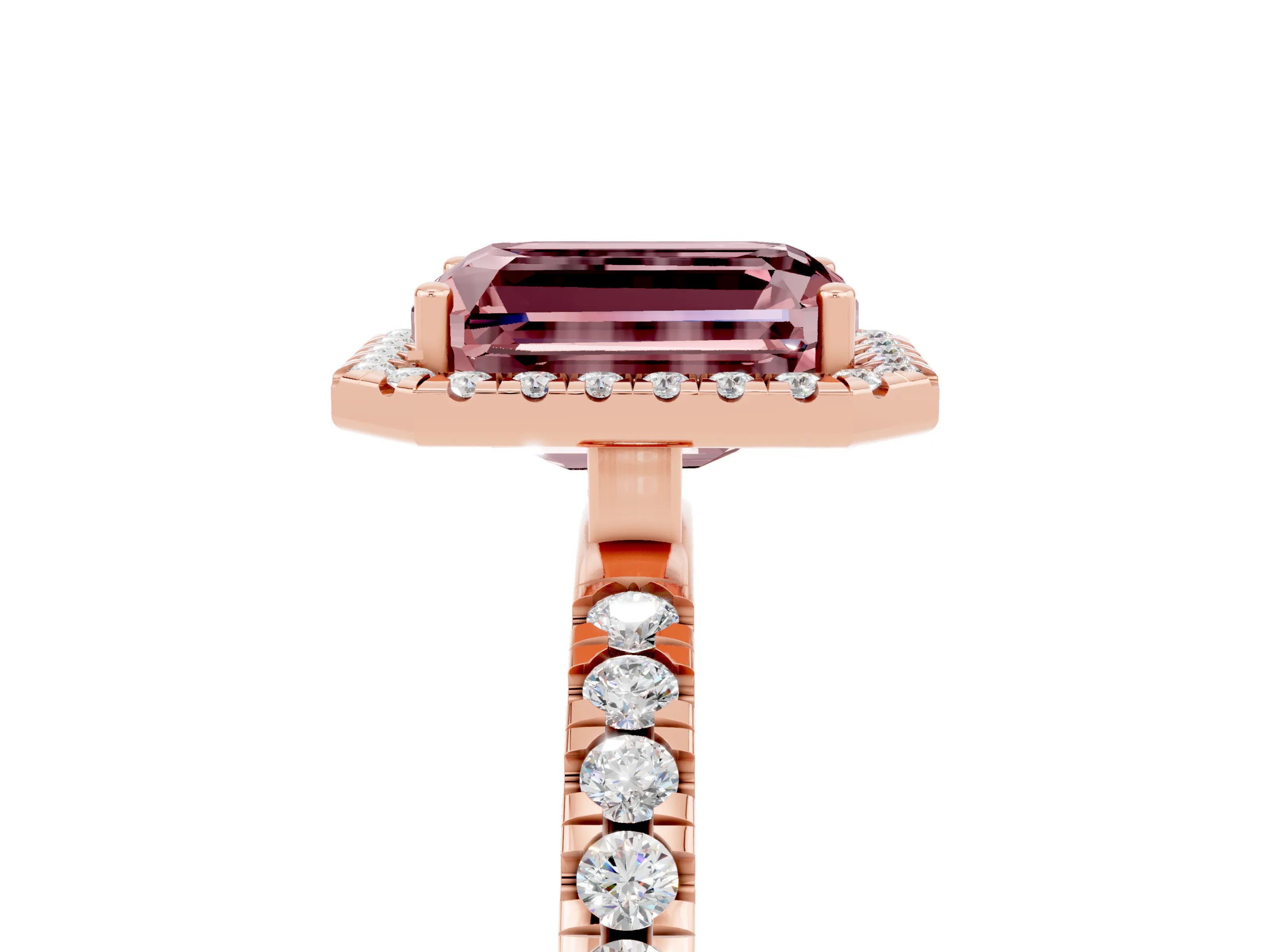 Rose gold Emerald Cut Halo Diamond Pave Band with Prong Setting_5