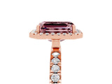 Rose gold Emerald Cut Halo Diamond Pave Band with Prong Setting_5