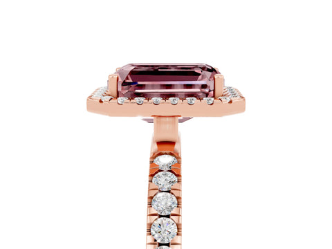 Rose gold Emerald Cut Halo Diamond Pave Band with Prong Setting_5