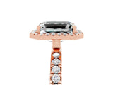 Rose gold Emerald Cut Halo Diamond Pave Band with Prong Setting_5