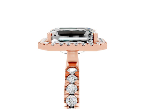 Rose gold Emerald Cut Halo Diamond Pave Band with Prong Setting_5