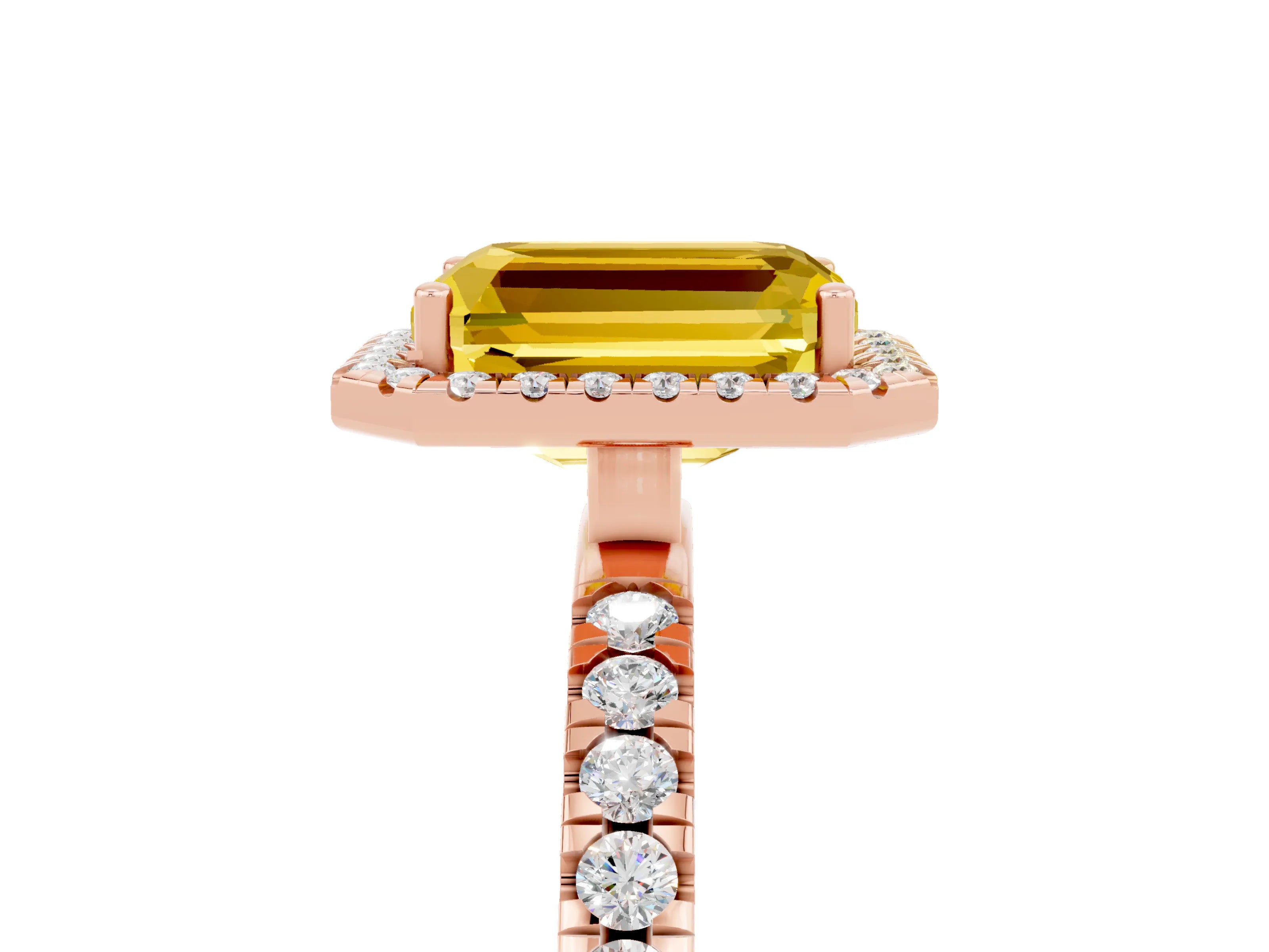 Rose gold Emerald Cut Halo Diamond Pave Band with Prong Setting_5