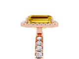 Rose gold Emerald Cut Halo Diamond Pave Band with Prong Setting_5