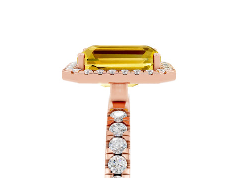 Rose gold Emerald Cut Halo Diamond Pave Band with Prong Setting_5