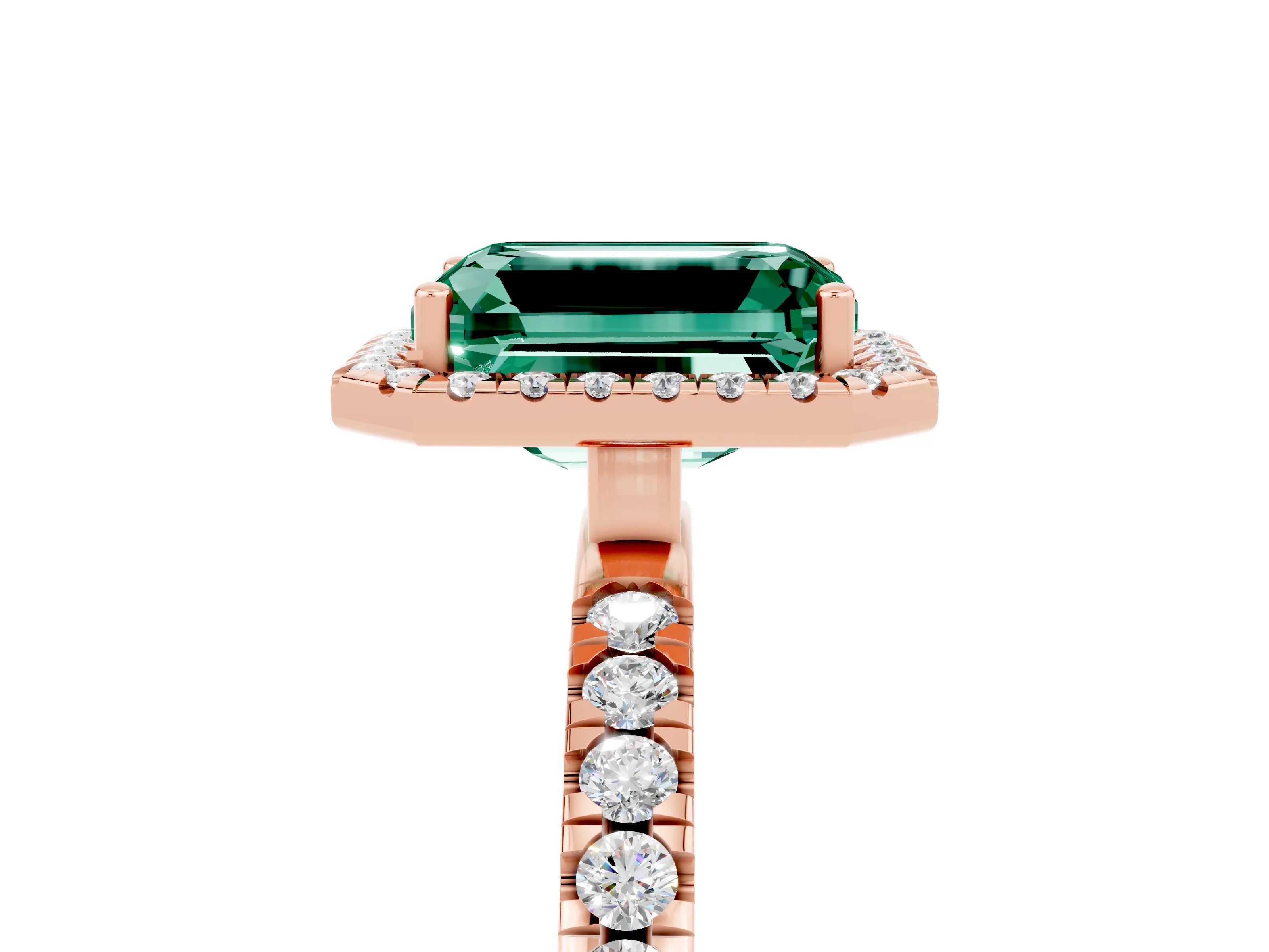 Rose gold Emerald Cut Halo Diamond Pave Band with Prong Setting_5