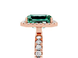 Rose gold Emerald Cut Halo Diamond Pave Band with Prong Setting_5