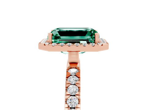 Rose gold Emerald Cut Halo Diamond Pave Band with Prong Setting_5