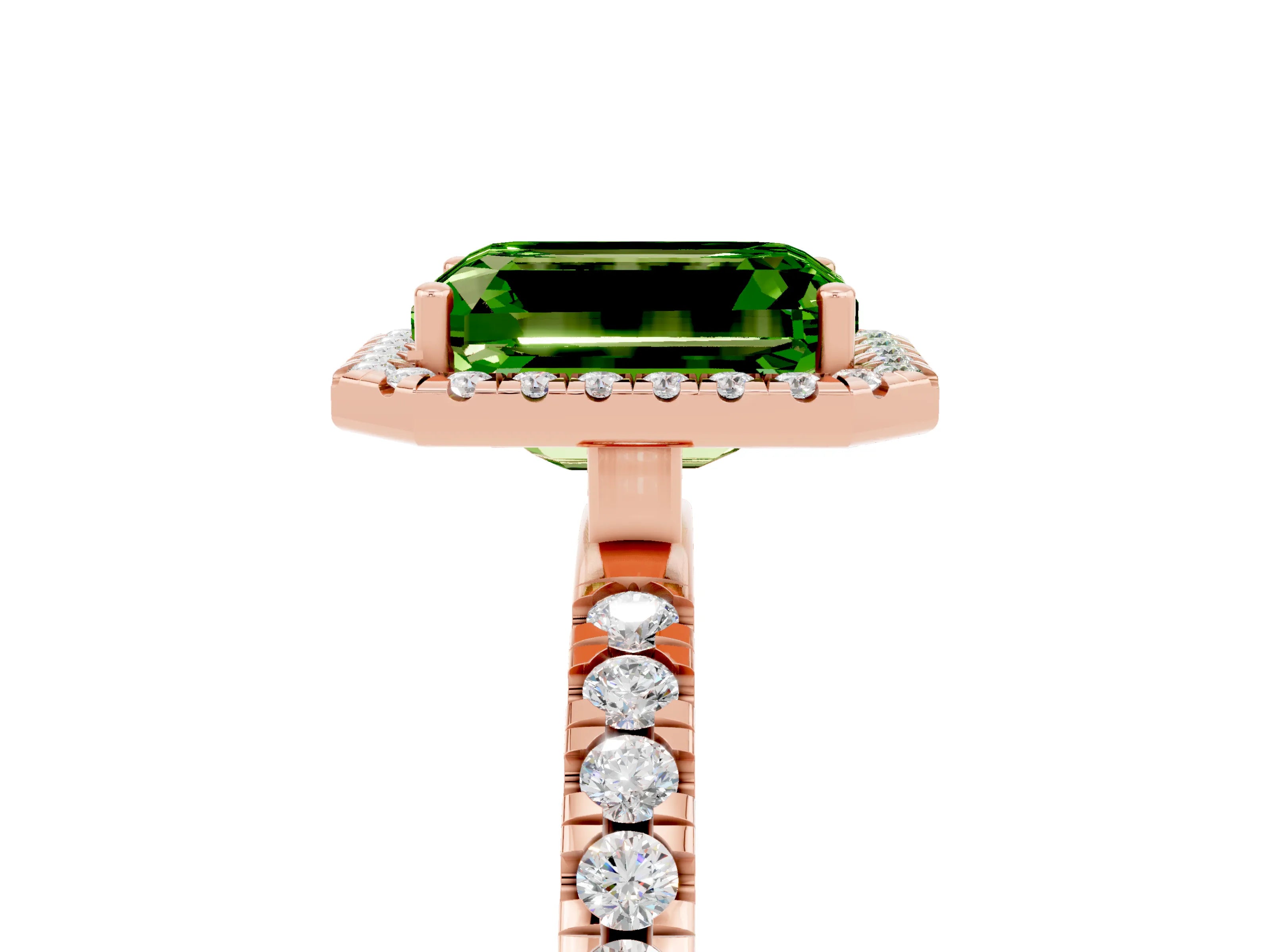 Rose gold Emerald Cut Halo Diamond Pave Band with Prong Setting_5