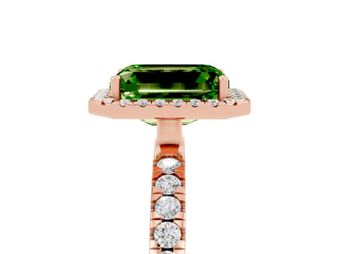 Rose gold Emerald Cut Halo Diamond Pave Band with Prong Setting_5