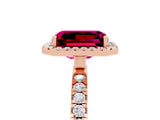 Rose gold Emerald Cut Halo Diamond Pave Band with Prong Setting_5