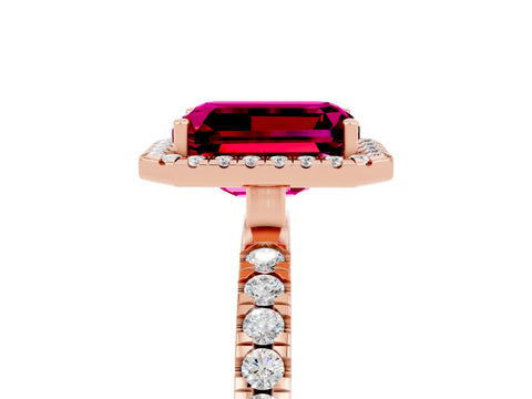 Rose gold Emerald Cut Halo Diamond Pave Band with Prong Setting_5