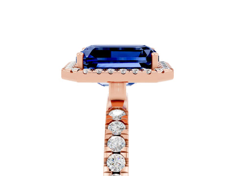 Rose gold Emerald Cut Halo Diamond Pave Band with Prong Setting_5