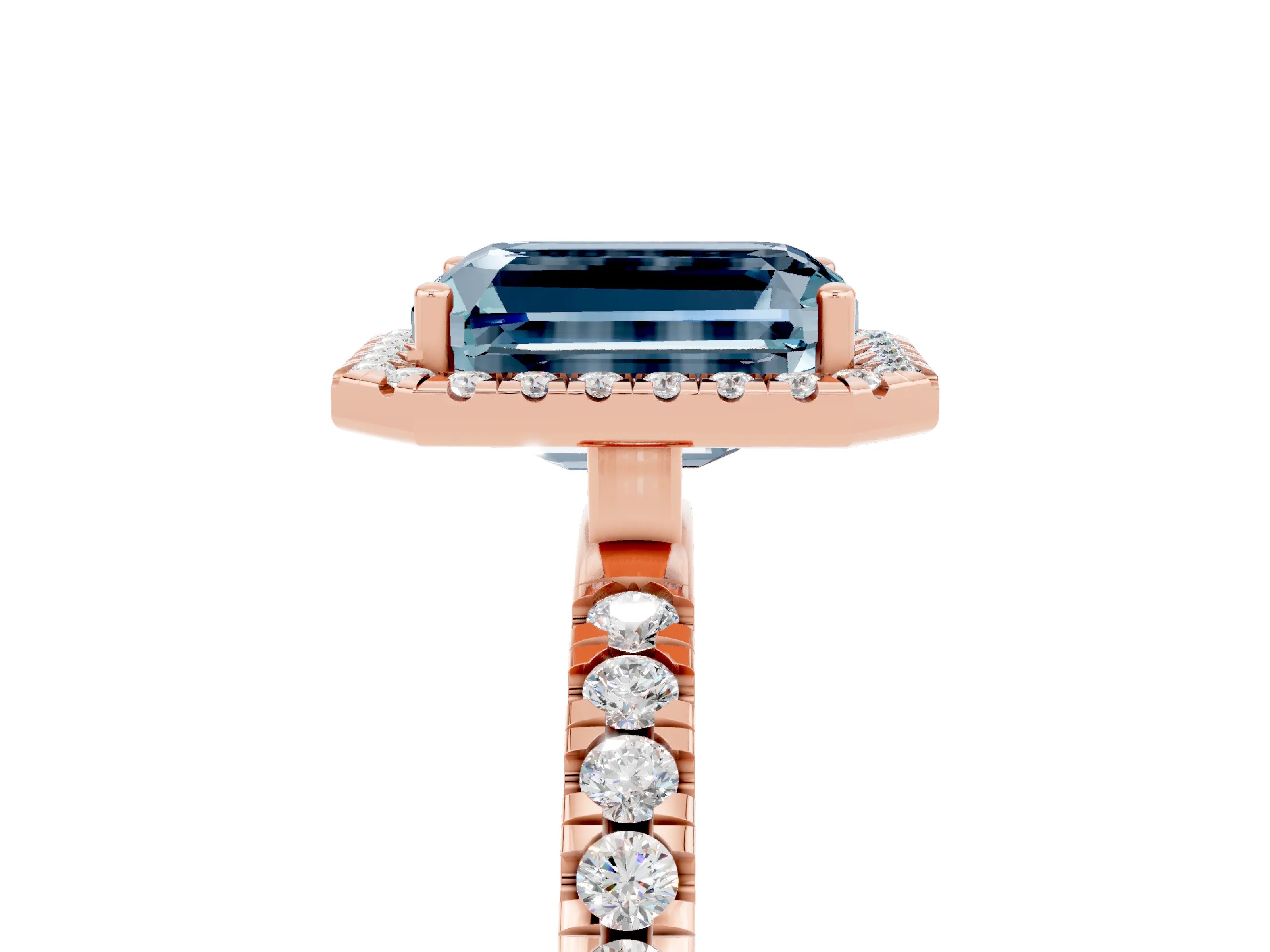 Rose gold Emerald Cut Halo Diamond Pave Band with Prong Setting_5