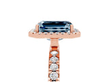 Rose gold Emerald Cut Halo Diamond Pave Band with Prong Setting_5