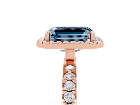 Rose gold Emerald Cut Halo Diamond Pave Band with Prong Setting_5