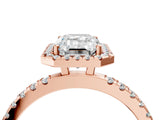 Rose gold Emerald Cut Halo Diamond Pave Band with Prong Setting_7