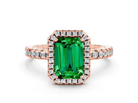 Rose gold Emerald Cut Halo Diamond Pave Band with Prong Setting