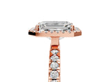 Rose gold Emerald Cut Halo Diamond Pave Band with Prong Setting_8