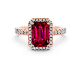 Rose gold Emerald Cut Halo Diamond Pave Band with Prong Setting