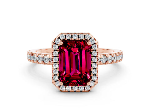 Rose gold Emerald Cut Halo Diamond Pave Band with Prong Setting