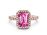 Rose gold Emerald Cut Halo Diamond Pave Band with Prong Setting