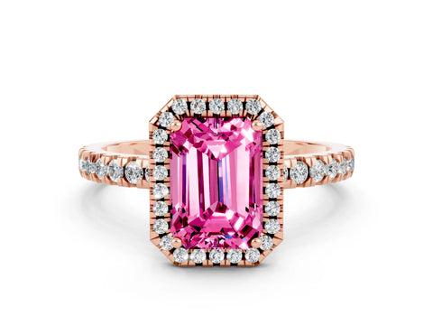 Rose gold Emerald Cut Halo Diamond Pave Band with Prong Setting