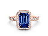 Rose gold Emerald Cut Halo Diamond Pave Band with Prong Setting