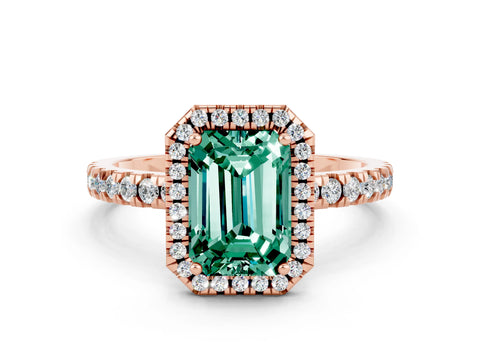 Rose gold Emerald Cut Halo Diamond Pave Band with Prong Setting