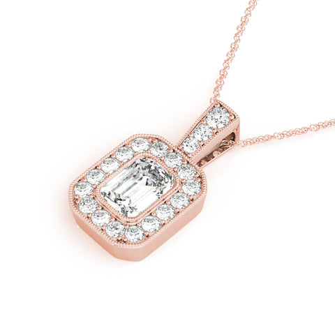 Rose gold Emerald Cut Halo Diamond Pendant with Pavé Setting 1
