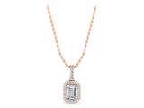 Rose gold Emerald Cut Halo Diamond Pendant with Prong Setting_1