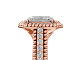 Rose gold Emerald Cut Halo Diamond Ring with Beaded Split Shank and Four-Prong Setting_14