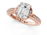 Rose gold Emerald Cut Halo Diamond Ring with Channel Set Band and Four-Prong Setting_33