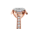 Rose gold Emerald Cut Halo Diamond Ring with Channel Set Band and Four-Prong Setting_37