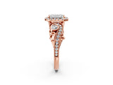 Rose gold Emerald Cut Halo Diamond Ring with Milgrain and Bezel Accents on a Split Shank Band_17