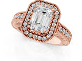 Rose gold Emerald Cut Halo Diamond Ring with Pavé Band and Four-Prong Setting_104