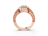 Rose gold Emerald Cut Halo Diamond Ring with Pavé Band and Four-Prong Setting_106