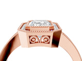 Rose gold Emerald Cut Halo Diamond Ring with Pavé Band and Milgrain Prong Setting_49