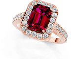 Rose gold Emerald Cut Halo Diamond Ring with Pavé Band and Three-Prong Setting_1