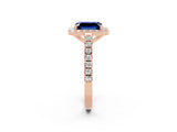Rose gold Emerald Cut Halo Diamond Ring with Pavé Band and Three-Prong Setting_2