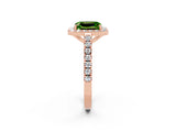 Rose gold Emerald Cut Halo Diamond Ring with Pavé Band and Three-Prong Setting_2