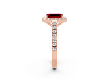 Rose gold Emerald Cut Halo Diamond Ring with Pavé Band and Three-Prong Setting_2