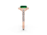 Rose gold Emerald Cut Halo Diamond Ring with Pavé Band and Three-Prong Setting_2