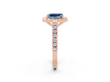 Rose gold Emerald Cut Halo Diamond Ring with Pavé Band and Three-Prong Setting_2