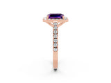 Rose gold Emerald Cut Halo Diamond Ring with Pavé Band and Three-Prong Setting_2