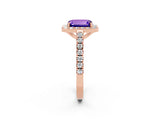 Rose gold Emerald Cut Halo Diamond Ring with Pavé Band and Three-Prong Setting_2