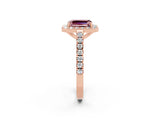 Rose gold Emerald Cut Halo Diamond Ring with Pavé Band and Three-Prong Setting_2