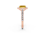 Rose gold Emerald Cut Halo Diamond Ring with Pavé Band and Three-Prong Setting_2