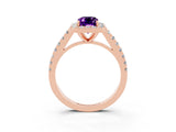 Rose gold Emerald Cut Halo Diamond Ring with Pavé Band and Three-Prong Setting_3
