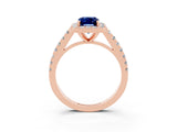 Rose gold Emerald Cut Halo Diamond Ring with Pavé Band and Three-Prong Setting_3